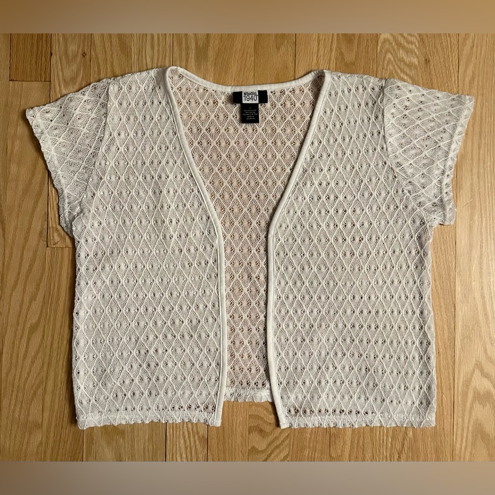 Studio 1940 Lace Open Front Cap Sleeved Cardigan, Size Small